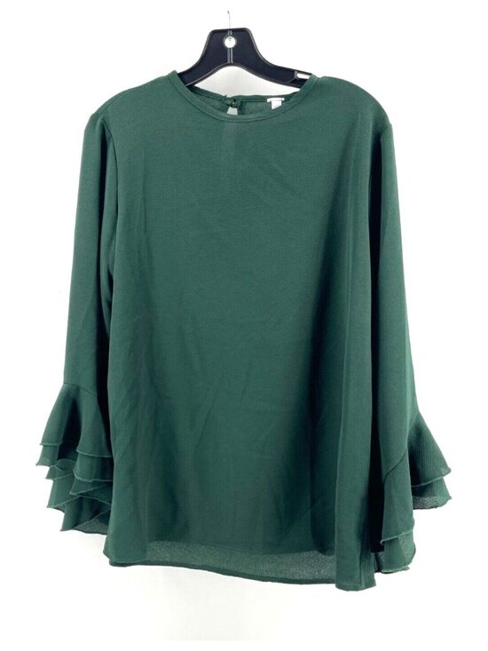 2 Hearts Tops - 2 Hearts Women's Long Sleeve Green Top Shirt Ruffled Bell Long Sleeve Size Large